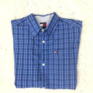 Tommy Hilfiger blue shirt sleeve plaid button down